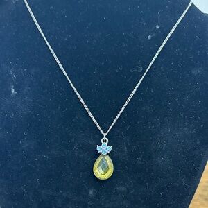 1928 Silver Necklace with Gold Teardrop and Blue Accent